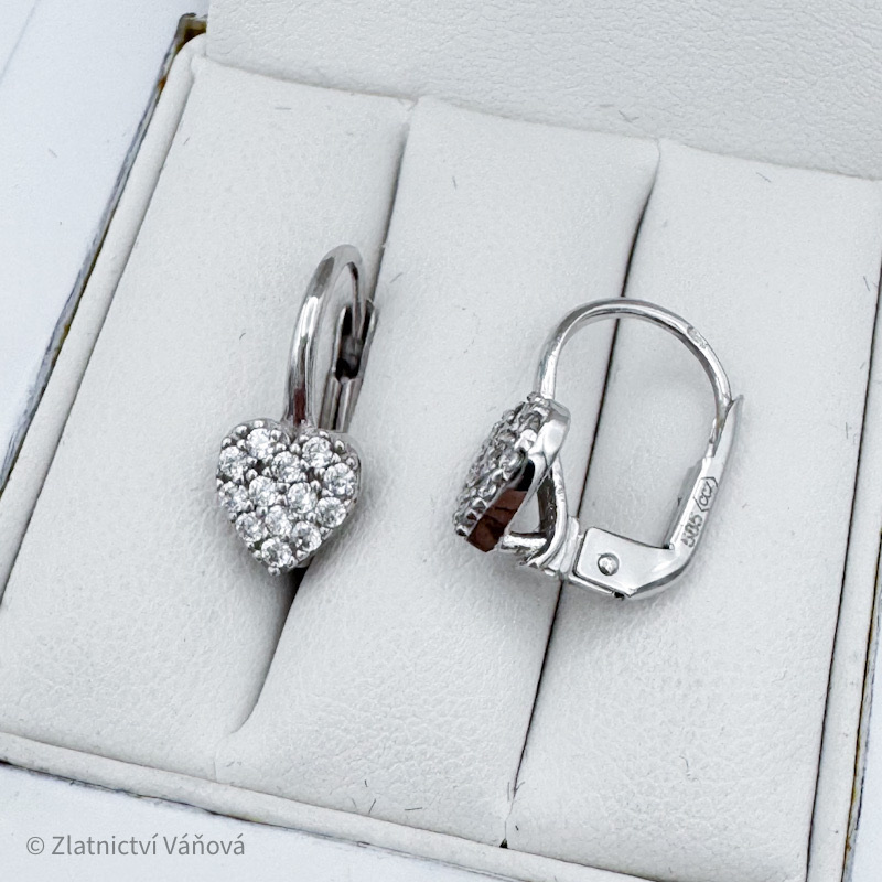 Bílé zlato dívčí náušnice SRDCE na klapku